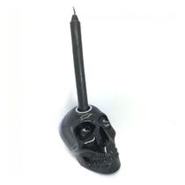 Imagem Cranio Porta Velas Preto Escultura Resina Estatua 10 Cm