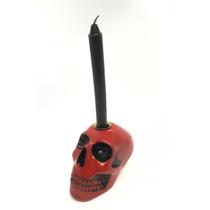 Imagem Crânio Porta Vermelho Velas Escultura Resina 10 cm