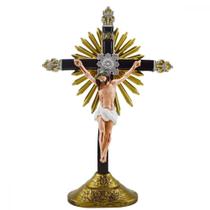 Imagem Crucifixo Sagrado com Pedestal 40Cm - Inquebrável - Imagem Sacra PVC