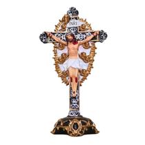 Imagem Crucifixo Senhor Do Bonfim De Mesa Resina 23 Cm