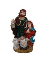 Imagem da Santa Sagrada Família Menino Jesus na Manjedoura presépio de Natal 14cm em Resina