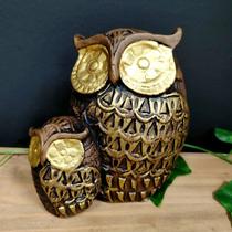 Imagem de gesso coruja gorda com filhote envelhecida 13cm Imagem de gesso coruja gorda com filhote envelhecida 13cm