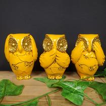 Imagem de gesso trio de coruja amarela 11cm