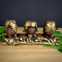 Imagem de gesso trio de corujas da sabedoria envelhecida 6cm