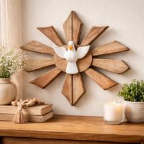 Imagem De Madeira Decorativa Divino Espirito Santo De Parede Branco E Marrom