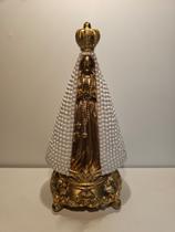 Imagem de Nossa Senhora Aparecida de Gesso e Pintura na Cor Pérola e Bege