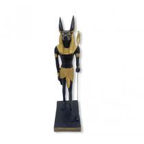 Imagem deus Egípcio Anúbis Preto e Dourado em Resina 28 cm