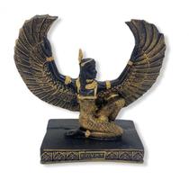 Imagem Deusa Egípcia Isis Asas Douradas em Resina 10 cm