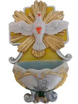 Imagem do Espírito Santo porta água benta de parede com alça 17cm resina