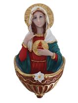 Imagem do Sagrado Coração de Maria porta água benta de parede com alça 16cm resina