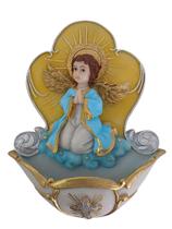Imagem do Santo Anjo da Guarda azul porta água benta de parede com alça 16cm resina Imagem do Santo Anjo da Guarda azul porta água benta de parede com alça 16cm resina