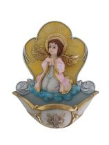 Imagem do Santo Anjo da Guarda rosa porta água benta de parede com alça 16cm resina Imagem do Santo Anjo da Guarda rosa porta água benta de parede com alça 16cm resina