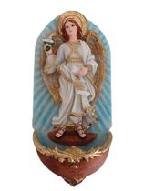 Imagem do Santo Anjo Gabriel porta água benta de parede com alça 17cm resina