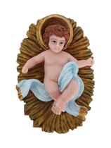 Imagem do Santo Menino Jesus na Manjedoura presépio de Natal azul 11cm em Resina