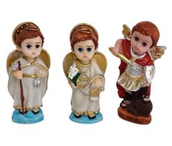 Imagem do Trio de Anjos Arcanjos Miguel / Rafael / Gabriel Criança Baby Infantil 7cm em Resina