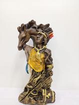 Imagem em gesso caboclo amarelo com cavalo 33cm Imagem em gesso caboclo amarelo com cavalo 33cm