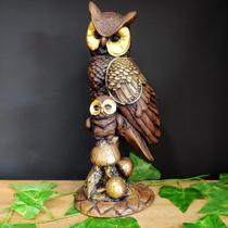 Imagem em gesso família coruja com cogumelos envelhecida 28cm Imagem em gesso família coruja com cogumelos envelhecida 28cm