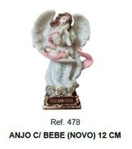Imagem em resina 12cm Anjo da Guarda com Bebê na asa
