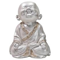 Imagem Estátua Buda Sorridente Monge Chinês Branco Perolado