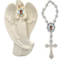 Imagem Estatua e Terço de Carro Santo Expedito Decoração Casa Capelinha Cantinho de oração Catolica Proteçao em Viagens