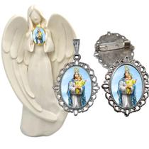 Imagem Estatua Nossa Senhora D'Ajuda Com Relicario Metal Broche Resinado Decoração Casa Capelinha Cantinho de oração Ca