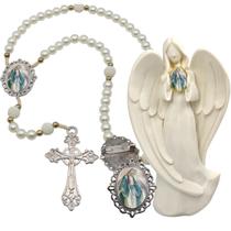 Imagem Estatua Nossa Senhora da Conceição Com Terço de Luxo e Broche Resinado Decoração Casa Capelinha Cantinho de or