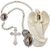 Imagem Estatua Nossa Senhora da Conceição Com Terço de Luxo e Broche Resinado Decoração Casa Capelinha Cantinho de or