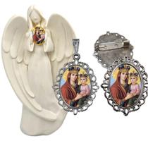 Imagem Estatua Nossa Senhora da Saude Com Relicario Metal Broche Resinado Decoração Casa Capelinha Cantinho de oração C