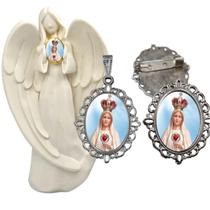 Imagem Estatua Nossa Senhora de Fatima Com Relicario Metal Broche Resinado Decoração Casa Capelinha Cantinho de oração