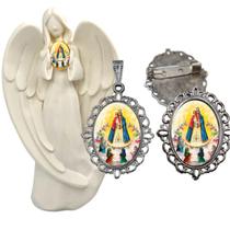 Imagem Estatua Nossa Senhora do Bom Parto Com Relicario Metal Broche Resinado Decoração Casa Capelinha Cantinho de oraç