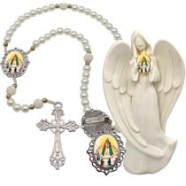 Imagem Estatua Nossa Senhora do Bom Parto Com Terço de Luxo e Broche Resinado Decoração Casa Capelinha Cantinho de or