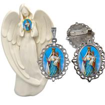 Imagem Estatua Nossa senhora do Livramento Com Relicario Metal Broche Resinado Decoração Casa Capelinha Cantinho de ora