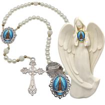 Imagem Estatua Nossa Senhorada Aparecida Com Terço de Luxo e Broche Resinado Decoração Casa Capelinha Cantinho de ora