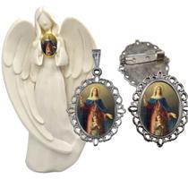 Imagem Estatua Santa Ana Com Relicario Metal Broche Resinado Decoração Casa Capelinha Cantinho de oração Catolica