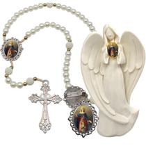 Imagem Estatua Santa Ana Com Terço de Luxo e Broche Resinado Decoração Casa Capelinha Cantinho de oração Catolica