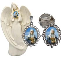 Imagem Estatua Santa Catarina de Sena Com Relicario Metal Broche Resinado Decoração Casa Capelinha Cantinho de oração