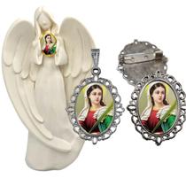 Imagem Estatua Santa Luzia Com Relicario Metal Broche Resinado Decoração Casa Capelinha Cantinho de oração Catolica