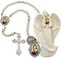 Imagem Estatua Santa Luzia Com Terço de Luxo e Broche Resinado Decoração Casa Capelinha Cantinho de oração Catolica