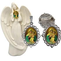 Imagem Estatua Santa Mãe Rainha Com Relicario Metal Broche Resinado Decoração Casa Capelinha Cantinho de oração Catolic