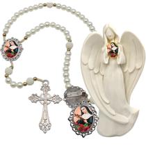 Imagem Estatua Santa Rita Com Terço de Luxo e Broche Resinado Decoração Casa Capelinha Cantinho de oração Catolica