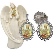 Imagem Estatua Santo Agostinho Com Relicario Metal Broche Resinado Decoração Casa Capelinha Cantinho de oração Catolica