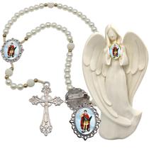 Imagem Estatua Santo Expedito Com Terço de Luxo e Broche Resinado Decoração Casa Capelinha Cantinho de oração Catolic