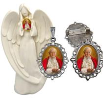 Imagem Estatua São João Paulo ll Com Relicario Metal Broche Resinado Decoração Casa Capelinha Cantinho de oração Catoli