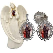 Imagem Estatua São Vicente de Paula Com Relicario Metal Broche Resinado Decoração Casa Capelinha Cantinho de oração Cat