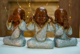 Imagem Estatueta Trio De Budas Surdo Mudo E Cego Resina 22cm