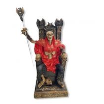 Imagem Exu Caveira No Trono Preto Com Vermelho Resina 35 Cm