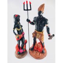 Imagem Exu E Pomba Gira Casal Escultura Resina Estatua 25 Cm