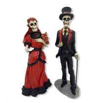 Imagem Exu e Pomba Gira Caveira Casal Vermelho Resina