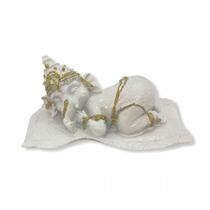 Imagem Ganesh Baby Branco Escultura Resina 13 cm