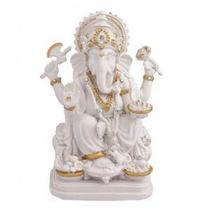 Imagem Ganesh Branco e Dourado Escultura Resina 15 cm